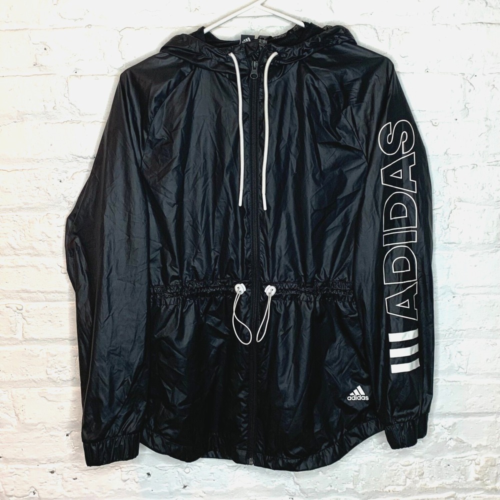 Adidas Womens Small Outdoor Lightweight Running Windbreaker Jacket Black